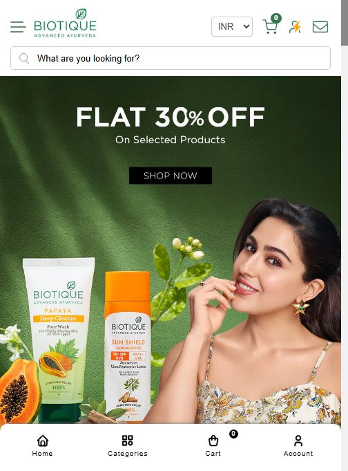Biotique — Homepage Baseline
